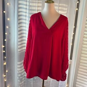 Gigio Red Oversized V-Neck Blouse with Long Sleeves